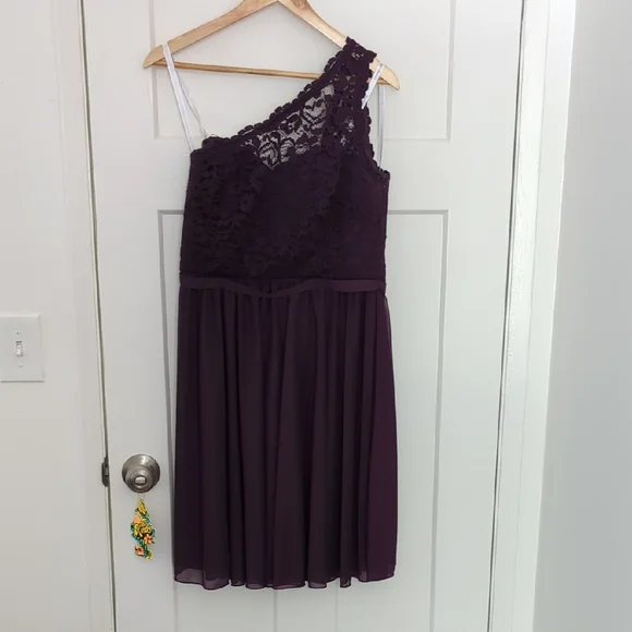 David's Bridal | Dresses | Davids Bridal One Shoulder Purple Lace  Bridesmaid Dress | Poshmark